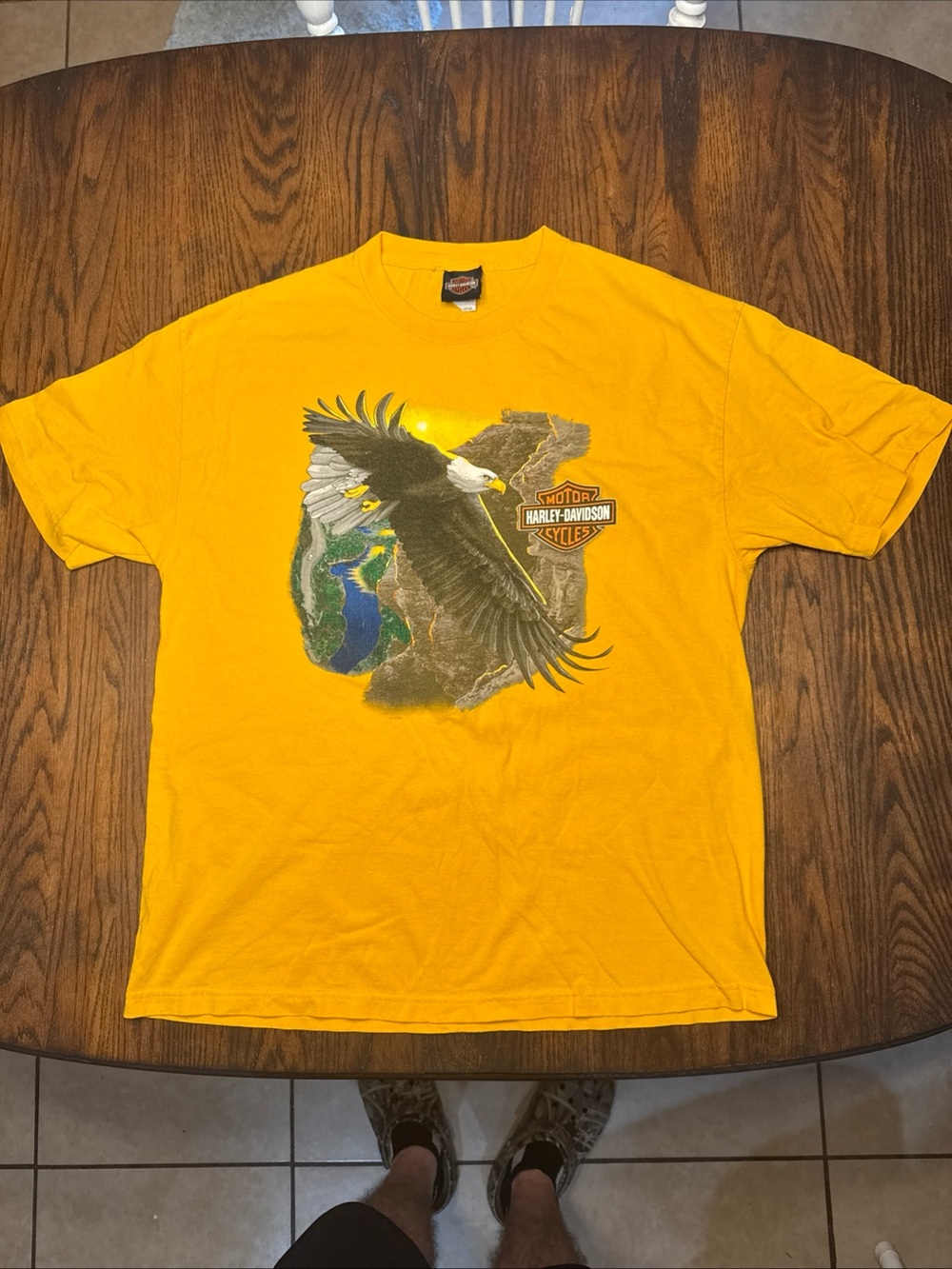 Harley-Davidson T Shirt Mens XL Yellow Bald Eagle Graphic Mad Boar San Benito Tx